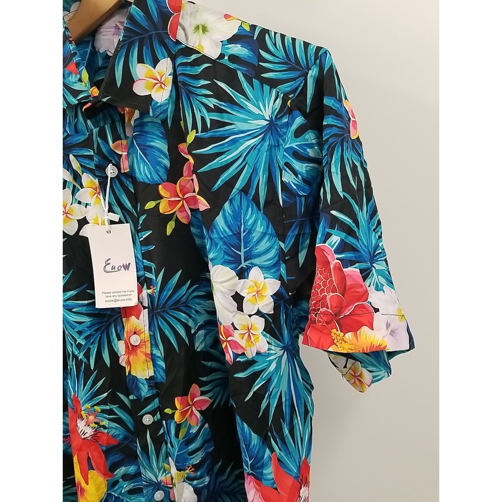 Euow Hawaiian Shirt Mens Floral Short Sleeve Button Up‎ Medium - Picture 7 of 8